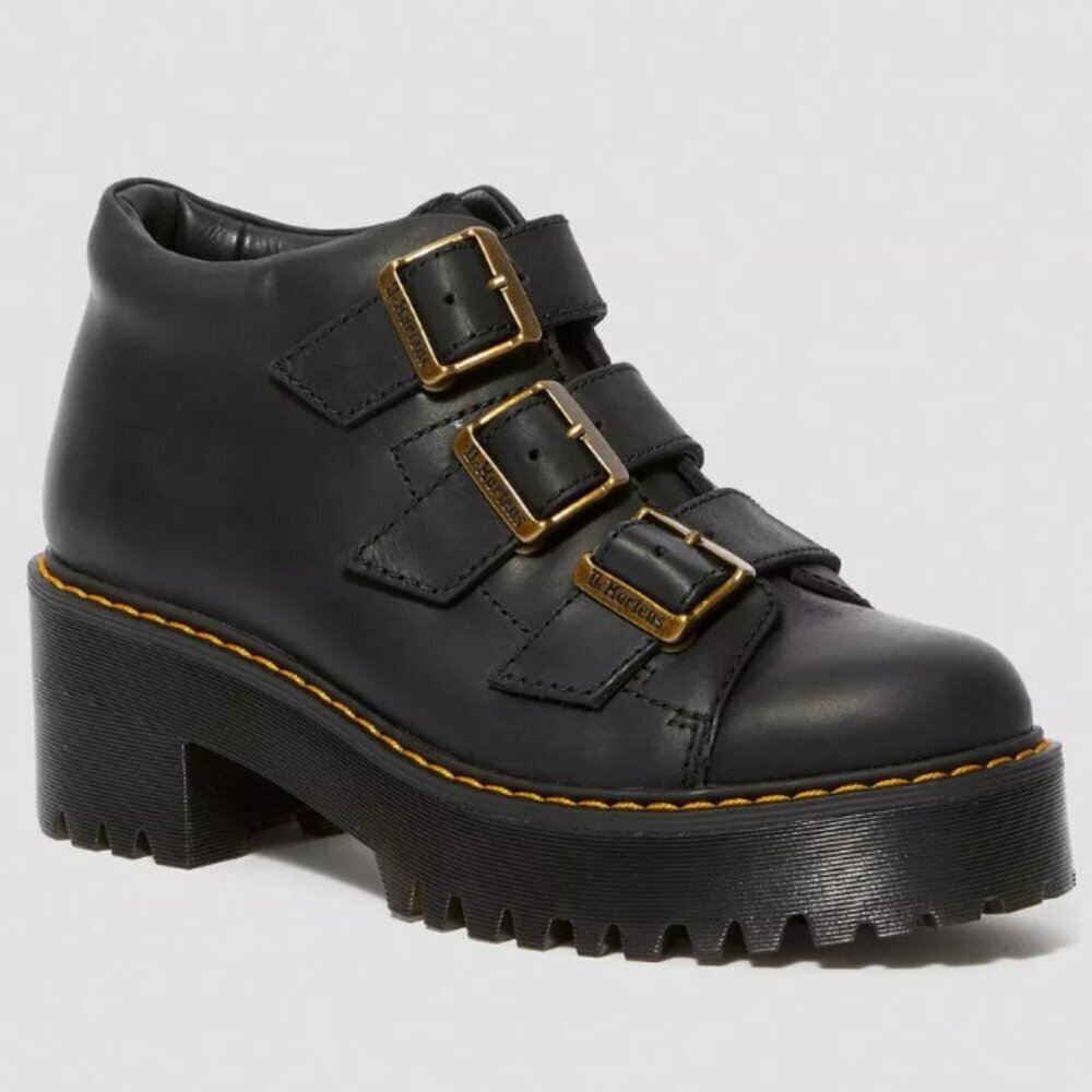 Dr. Martens COPPOLA WYOMING LEATHER HEELED Platform BOOTS Black US 7 $185